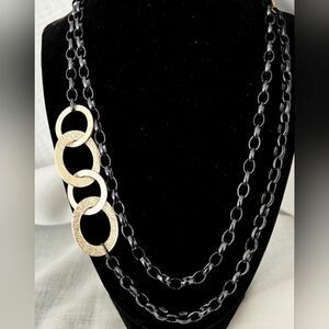 #Sabika Winter 2017 Long 40" Black Chain With Silver Ring Accents #NWOT